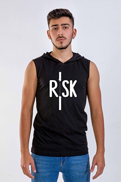 Raf Coll Tricou fără mâneci cu glugă cu imprimeu negru unisex