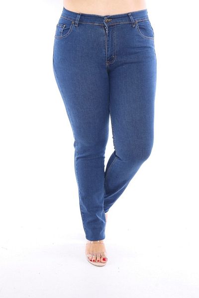 BELLİSİMO Large Size Lycra High Waist Lightly Grinding Navy Blue Women's Jeans (42-60 Sizes)