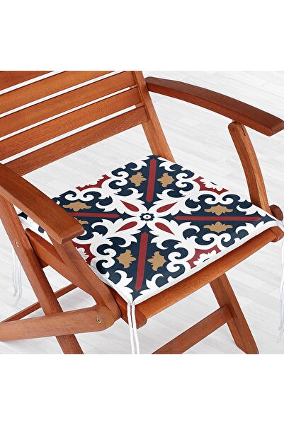 Realhomes Lacivert Bordo Damask Motifli Modern Fermuarlı Sandalye Minderi