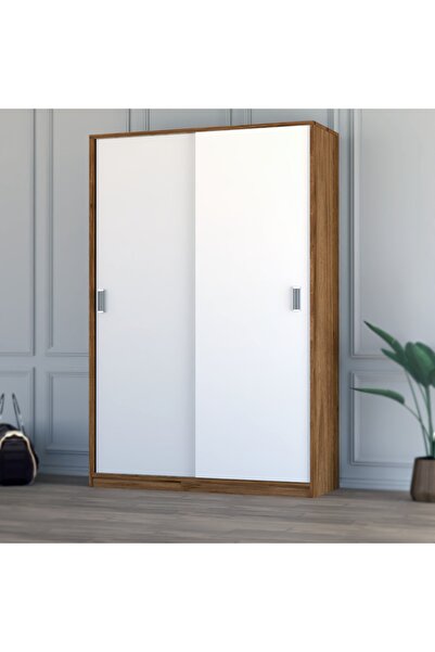 Missia Mobilya Trani Ceviz Beyaz Geniş Sürgülü Gardırop