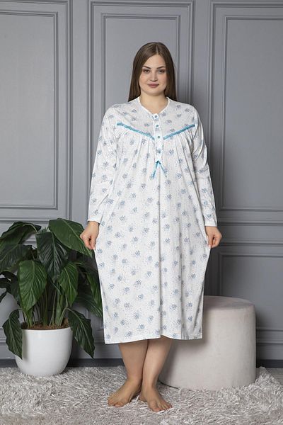 SEBOTEKS Cămașă de noapte pentru mamă, 100% bumbac, cu mânecă lungă, sezonieră, din bumbac pieptănat, mărime mare 624