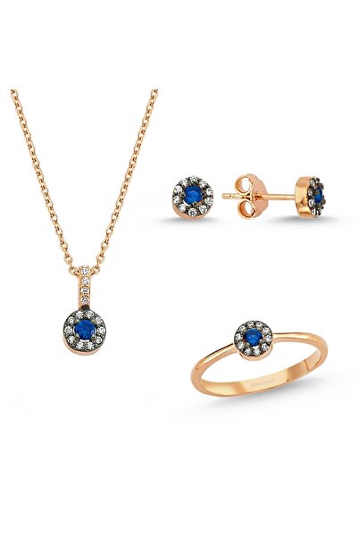 Altın Sepeti Lacivert Orta Taşlı Altın Mini Otantik Set