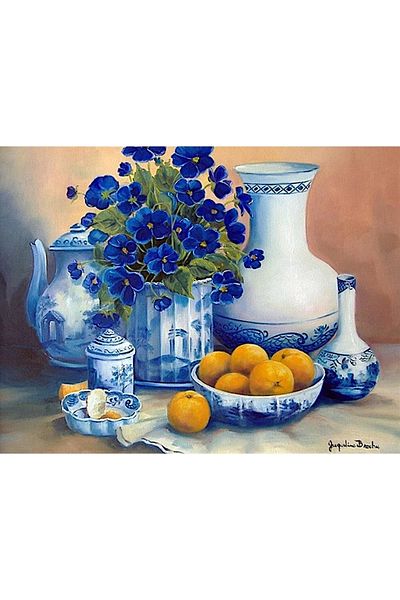 Marcel Kristal Tablo Diamond Mosaic Tangerines in Tile Bowls - 66x51 Painting