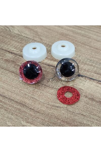 hobimon Amigurumi 20 mm șurub ochi cu sclipici colorate - roșu - 10 bucăți (5...