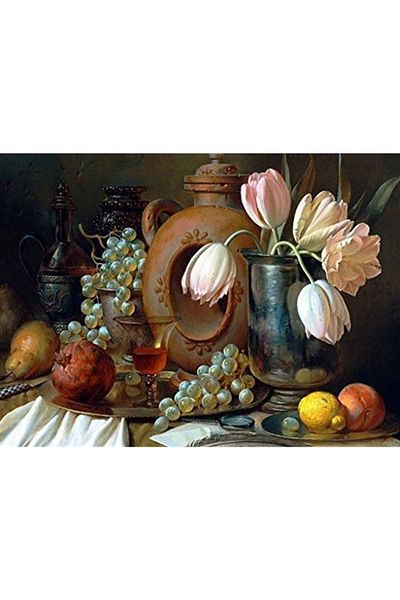 Marcel Kristal Tablo Marcel Art Fruit Painting on the Table with Diamond Mosaic - 69X51Cm