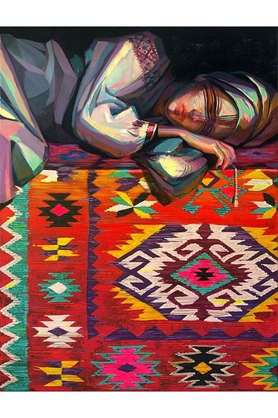 Marcel Kristal Tablo Woman Lying on the Rug Marcel Art Diamond Mosaic Painting 56X74Cm