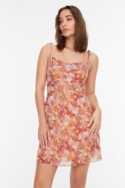 Trendyol Collection Többszínű virágos A-vonalú sifon mini bélelt szőtt ruha TWOSS22EL2566