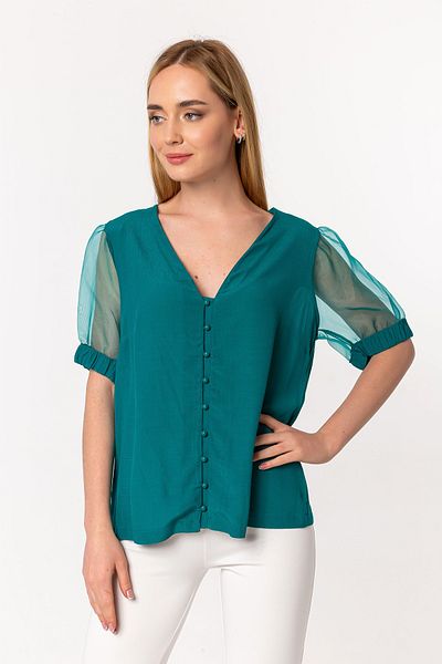 Hogg Transparent Organza Puff Sleeve Woven Shirt
