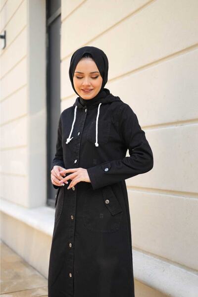 esmaboutique Kadın Siyah Kapüşonlu Kap