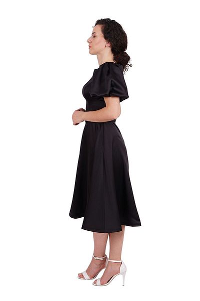SpringStore Rochie de seara scurta din satin cu maneca balon neagra