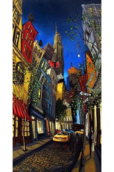 Marcel Kristal Tablo Colorful Trapezoid Buildings in the Street Diamond Mosaic Painting 36X69 cm
