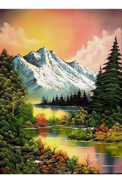 Marcel Kristal Tablo Snowy Mountain Scenery with Diamond Mosaic - 40x55cm Painting
