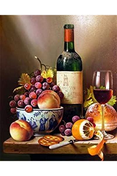 Marcel Kristal Tablo Fruits and Wine Marcel Art Diamond Mosaic Painting 41X51Cm