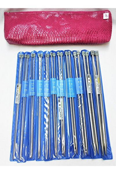 ATMACA TUHAFİYE Yabalı 35cm Örgü Şişi Seti Ve Şiş Kutusu- 11 Li Titanyum Şiş Seti - 2,5-3-3,5-4-4,5-5-6-7-8-9-10 No