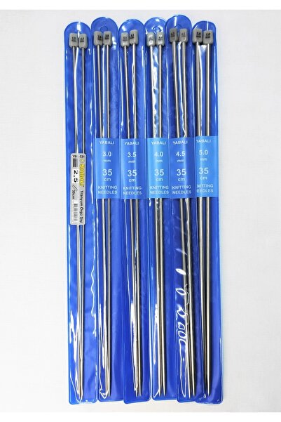 ATMACA TUHAFİYE Yabalı 35cm Örgü Şişi Seti - 6 Lı Titanyum Şiş Seti - 2,5-3-3...