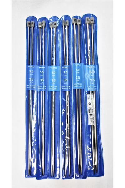 ATMACA TUHAFİYE Yabalı 35cm Örgü Şişi Seti - 6 Li Titanyum Şiş Seti -3-3,5-4-...