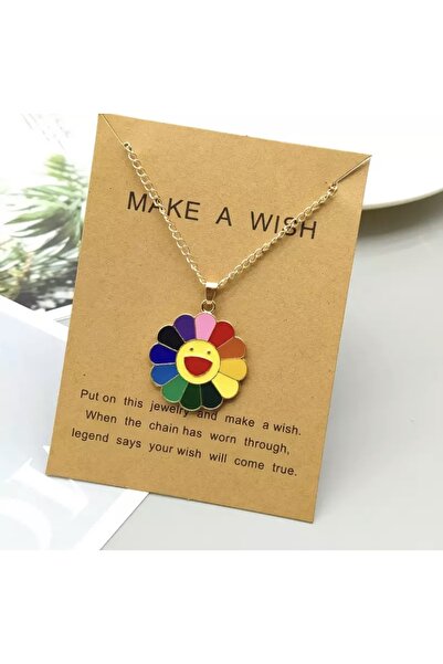 Köstebek Gökkuşağı Desenli Renkli Ayçiçeği Kolye