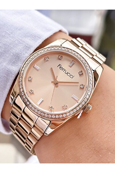 Ferrucci Rose Gold Renk Taşlı Model Kadın Kol Saati