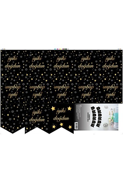 htpogz Честит рожден ден Златно черно знаме с звезди Текст