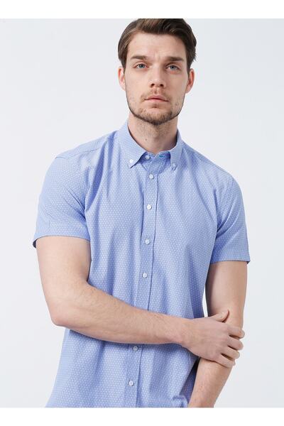 Fabrika Comfort Cm Ryan D 998 Düğmeli Regular Fit Armürlü Mavi Erkek Gömlek