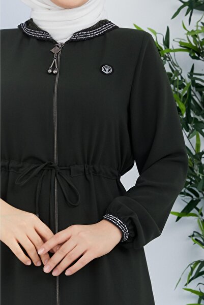 KMKkombin Floral Patterned Honeycomb Fabric Topcoat-Abaya for Ladies-Women