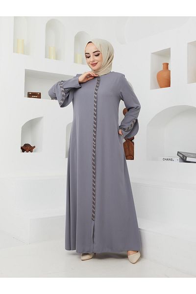 KMKkombin Lady-women's Honeycomb Fabric Sleeve Patterned Zipper Upper Part Patterned Topcoat-abaya
