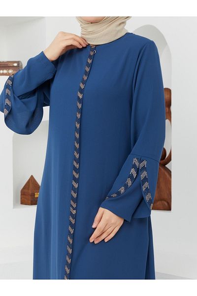 KMKkombin Lady-women's Honeycomb Fabric Sleeve Patterned Zipper Upper Part Patterned Topcoat-abaya
