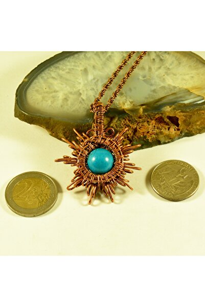 mba handmade jewelry Turkuaz Kristali Yıldız Kolye - Turkuaz Güneş Kolye
