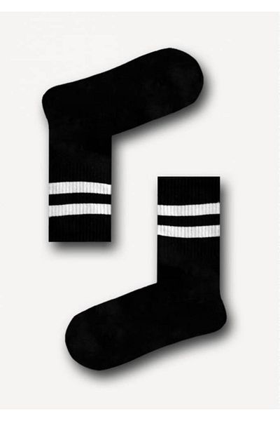 Tyson Socks Unisex Λευκές Ριγέ Μαύρες Κάλτσες Τένις