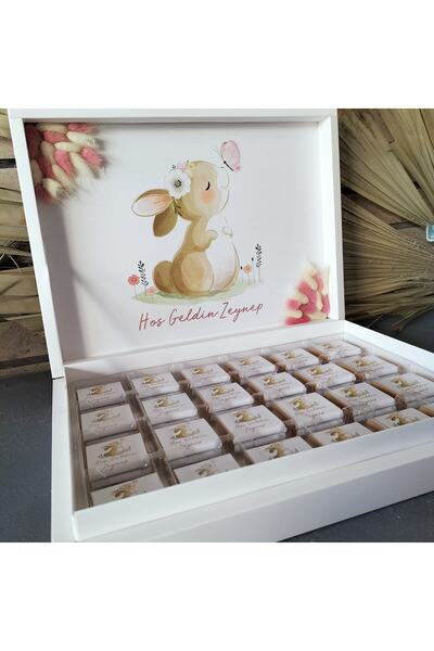 miradizayn Bebek Çikolatası, Çiçek Süslemeli Bebek Çikolatası, Tavşanlı Çikolata