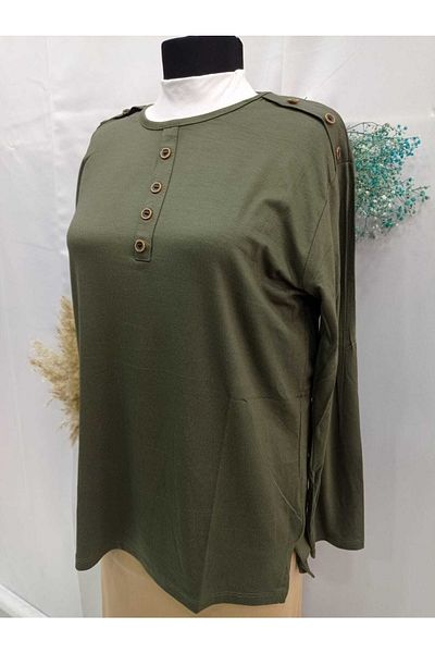 Sel Tekstil New Model Women's Plus Size Crew Neck Mother Combed Cotton Blouse