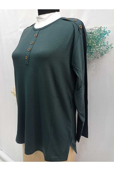 Sel Tekstil New Model Women's Plus Size Crew Neck Mother Combed Cotton Blouse