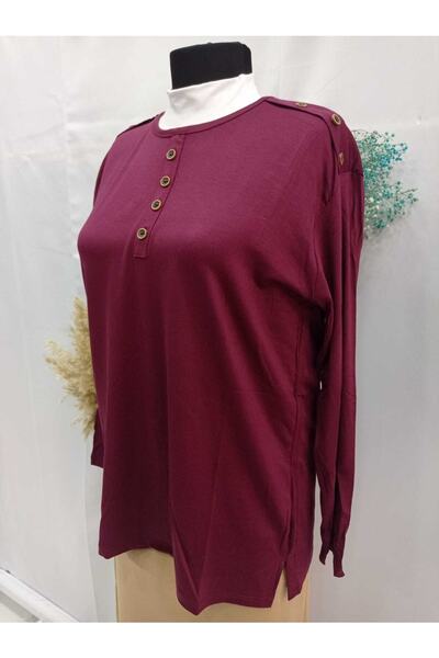 Sel Tekstil New Model Women's Plus Size Crew Neck Mother Combed Cotton Blouse
