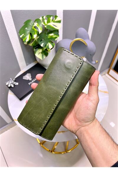 Fil Deri Отделение за телефон от естествена кожа, Leathercraft Stitch, мъжко, зелено, цвят 2022