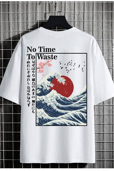 CANDEL Unisex Oversize T-shirt Note Back Print White Nort01tıme