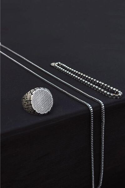 TREND COLLECTİON Ayarlanabilir Gümüş Kaplama Yüzük Küp Bileklik Ve Kolye Set