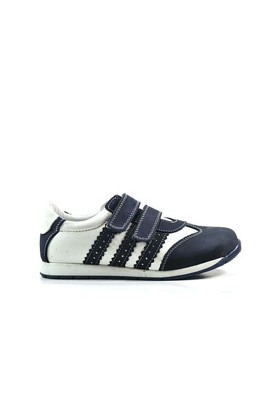 Bayrak 2432 Pantofi sport ortopedici pentru băieți din piele naturală albă cu velcro