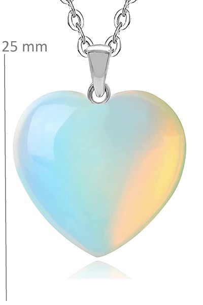 Tesbih Atölyesi Certified Heart Model Real Opal Moon Stone Necklace