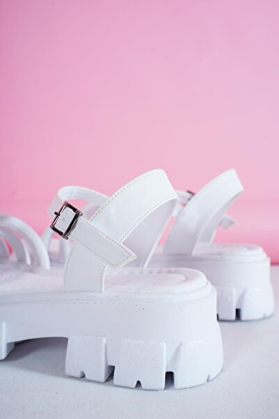 bescobel Women's Munby White High Sole Lacing Piping Slippers & Sandals Prd04