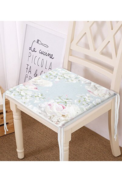 Realhomes Сучасна подушка для стільця з цифровим принтом у вигляді білих квіт...