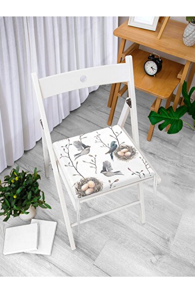 Realhomes Pernă de scaun cu fermoar cu model de păsări și ramuri