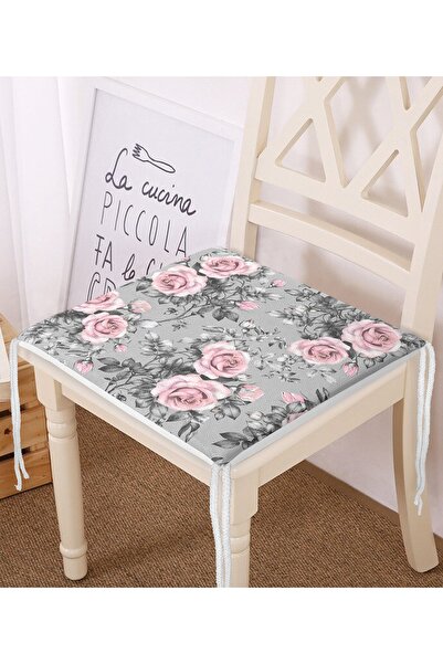 Realhomes Füme Temalı Kanaviçe Çiçek Motifli Dijital Baskılı Fermuarlı Sandal...