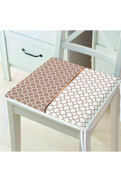 Realhomes Vizon & Beyaz Ogea Desenli Dijital Baskılı Fermuarlı Sandalye Minderi