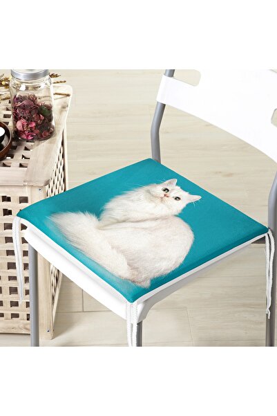 Realhomes Сучасна подушка для стільця з блискавкою, з білим котячим візерунко...