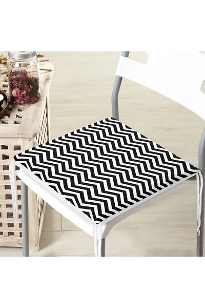Realhomes Pernă de scaun cu fermoar, imprimată digitală cu model în zig-zag alb-negru