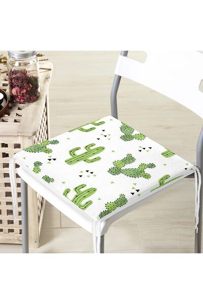 Realhomes Beyaz Zemin Üzerinde Renkli Kaktüs Desenli Dijital Baskılı Modern Fermuarlı Sandalye Minderi