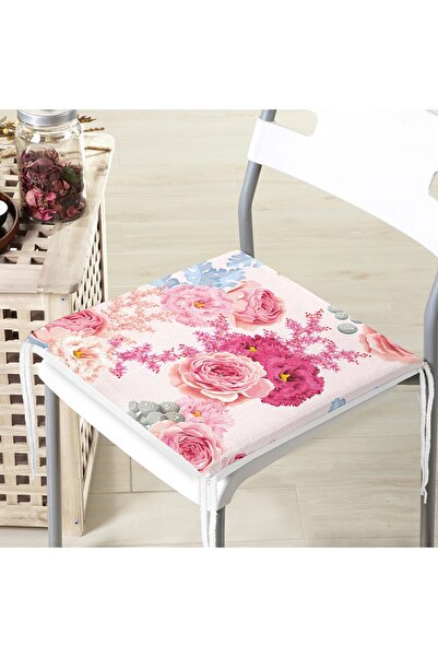 Realhomes Pudra Çiçekler Temalı Dijital Baskılı Fermuarlı Sandalye Minderi