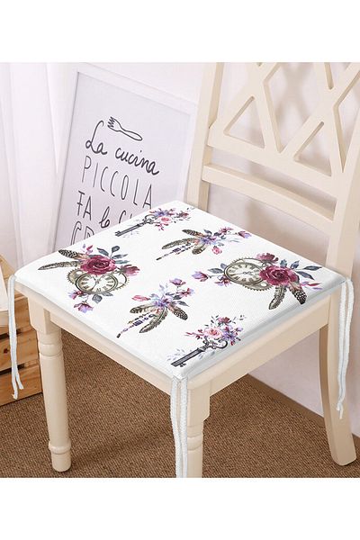 Realhomes Digital Printed Zippered Chair Cushion with Pocket Clock Drawing Key Motif