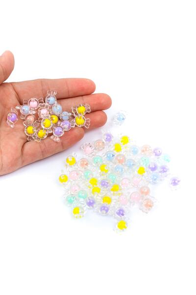 yfhobi 25 Gram - 8x16 Mm Karışık Renkli Içi Boncuklu Şeker Boncuk, ( 25gr - 4...