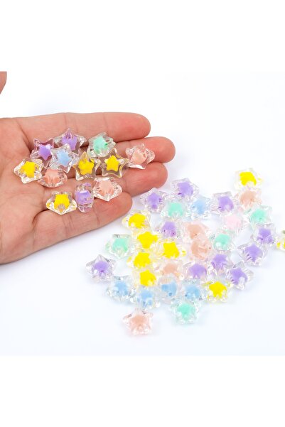 yfhobi 25 Gram - 12 Mm Karışık Renkli Içi Boncuklu Yıldız Boncuk, ( 25gr - 24...